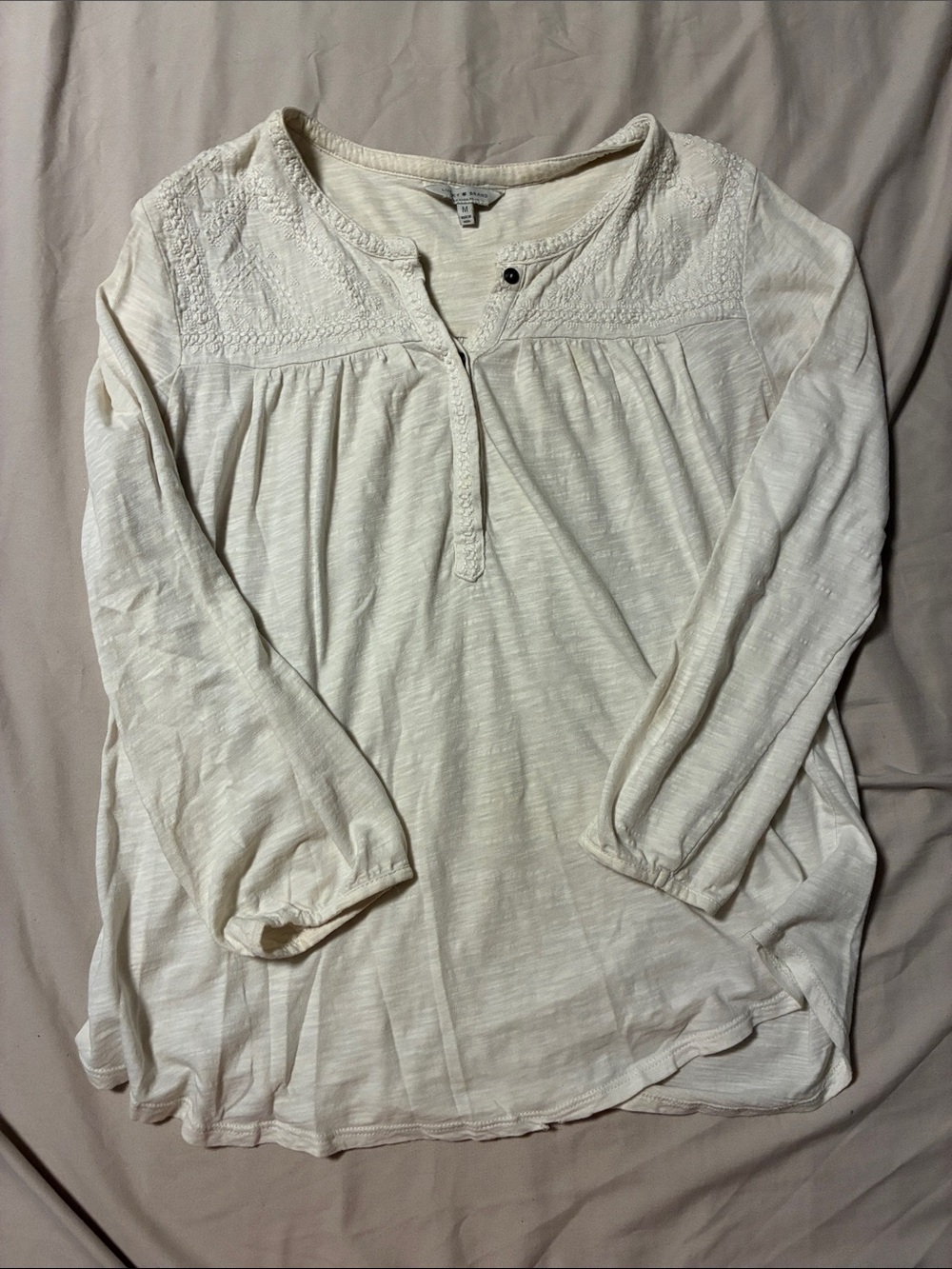 Lucky Brand Cream Long Sleeve Henley Top